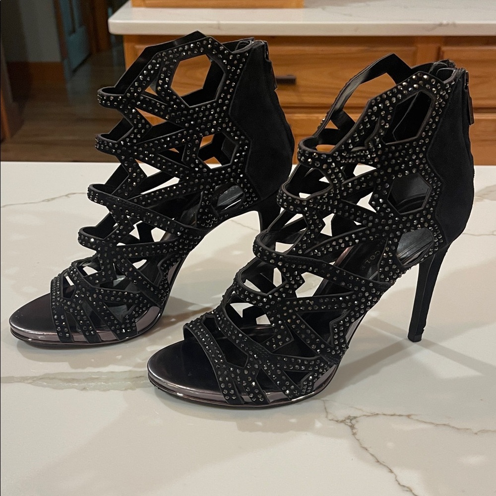 Kenneth Cole New York Black Studded Cutout Heels